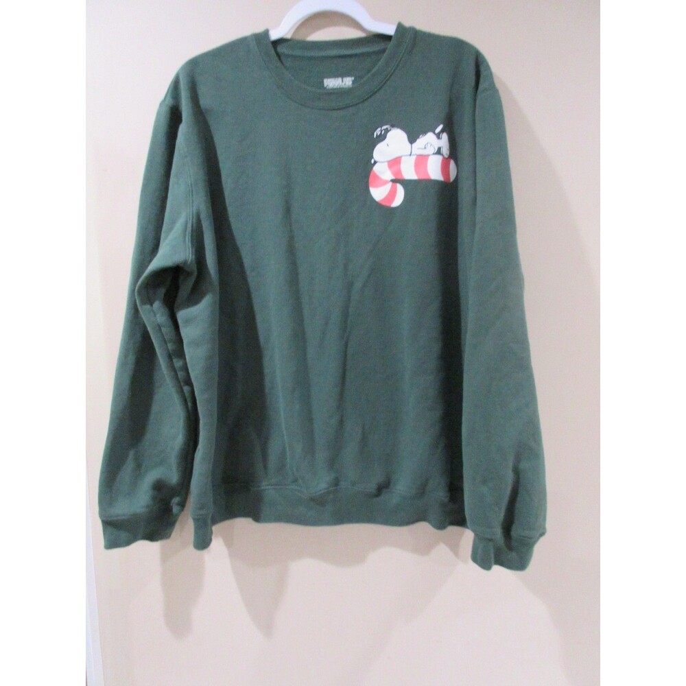 Peanuts Pullover Sweatshirt Snoopy CandyCane Women XXL Green Holiday Christmas